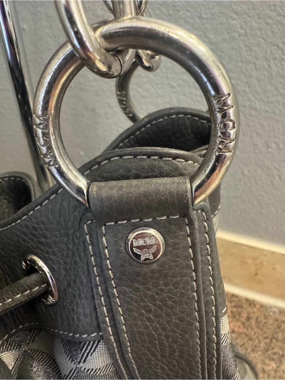 MCM Gray limited edition Drawstring Shoulder Bag with Tassels EUC - Picture 7 of 9